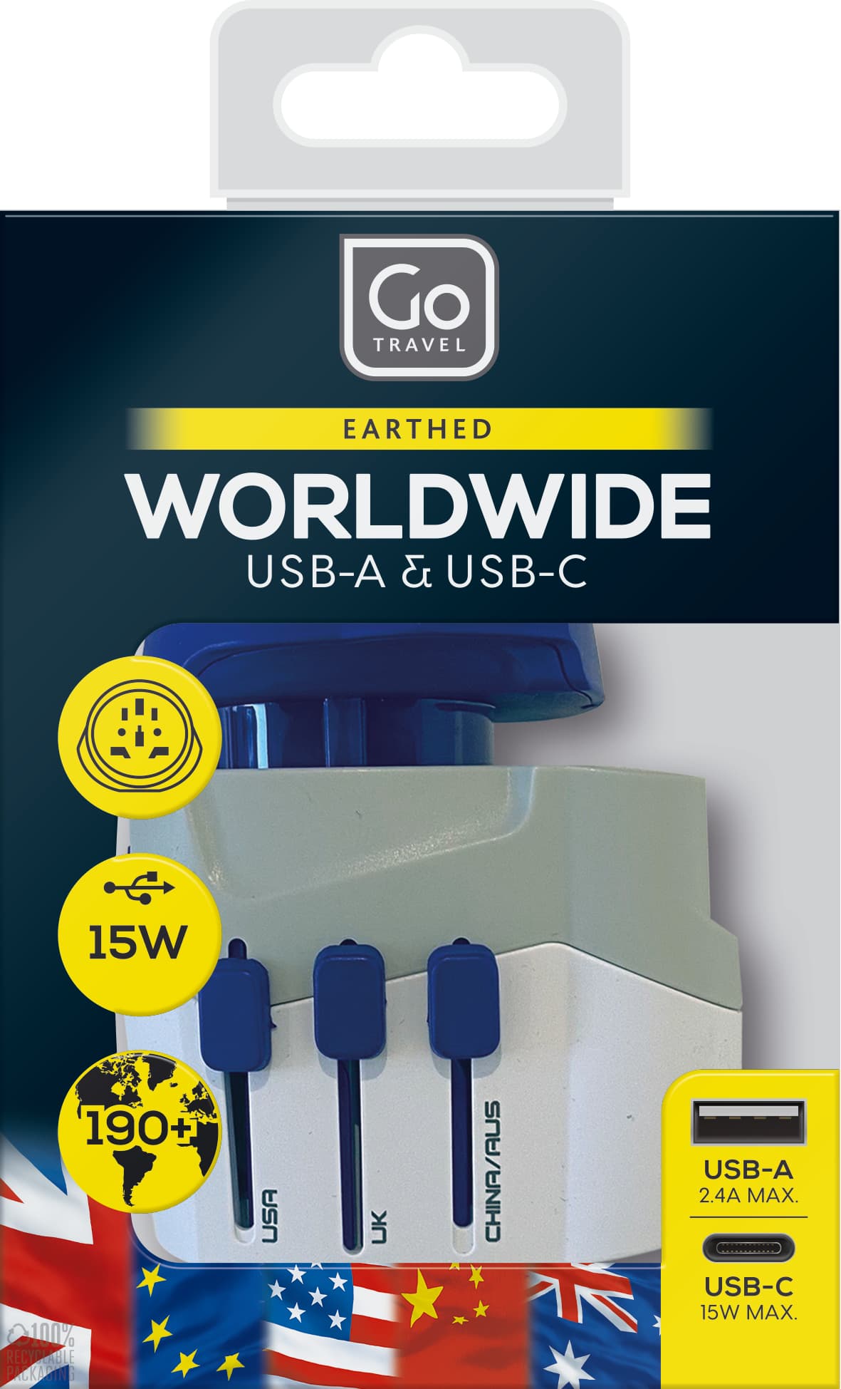 Worldwide Adaptor + USB-A & USB-C
