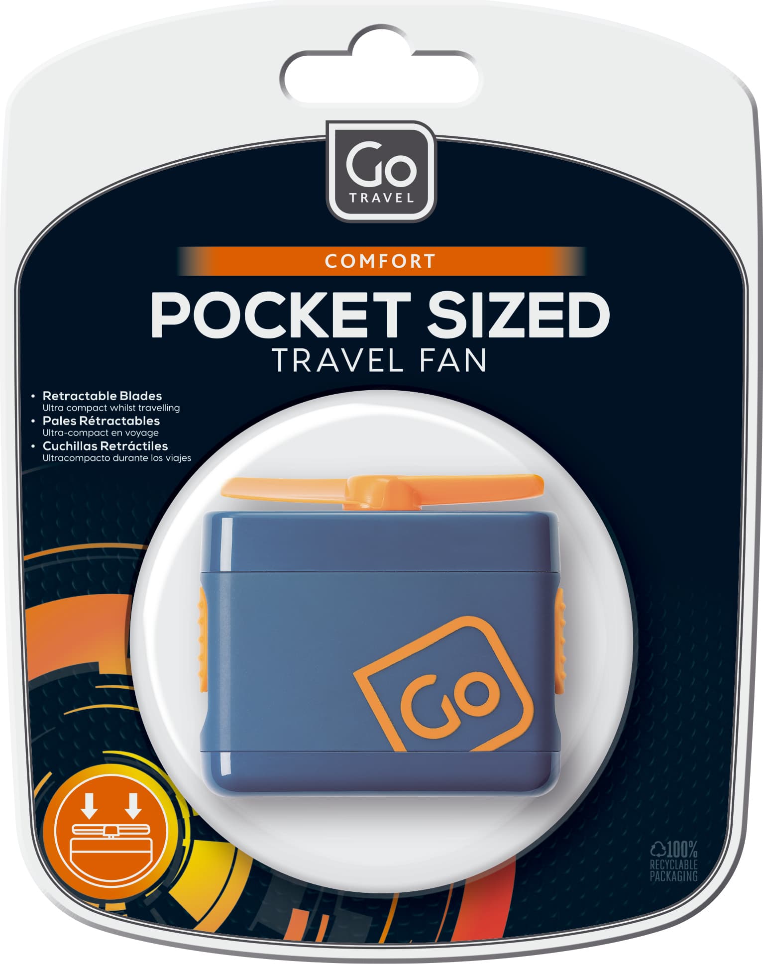 Pocket Sized Travel Fan packaging