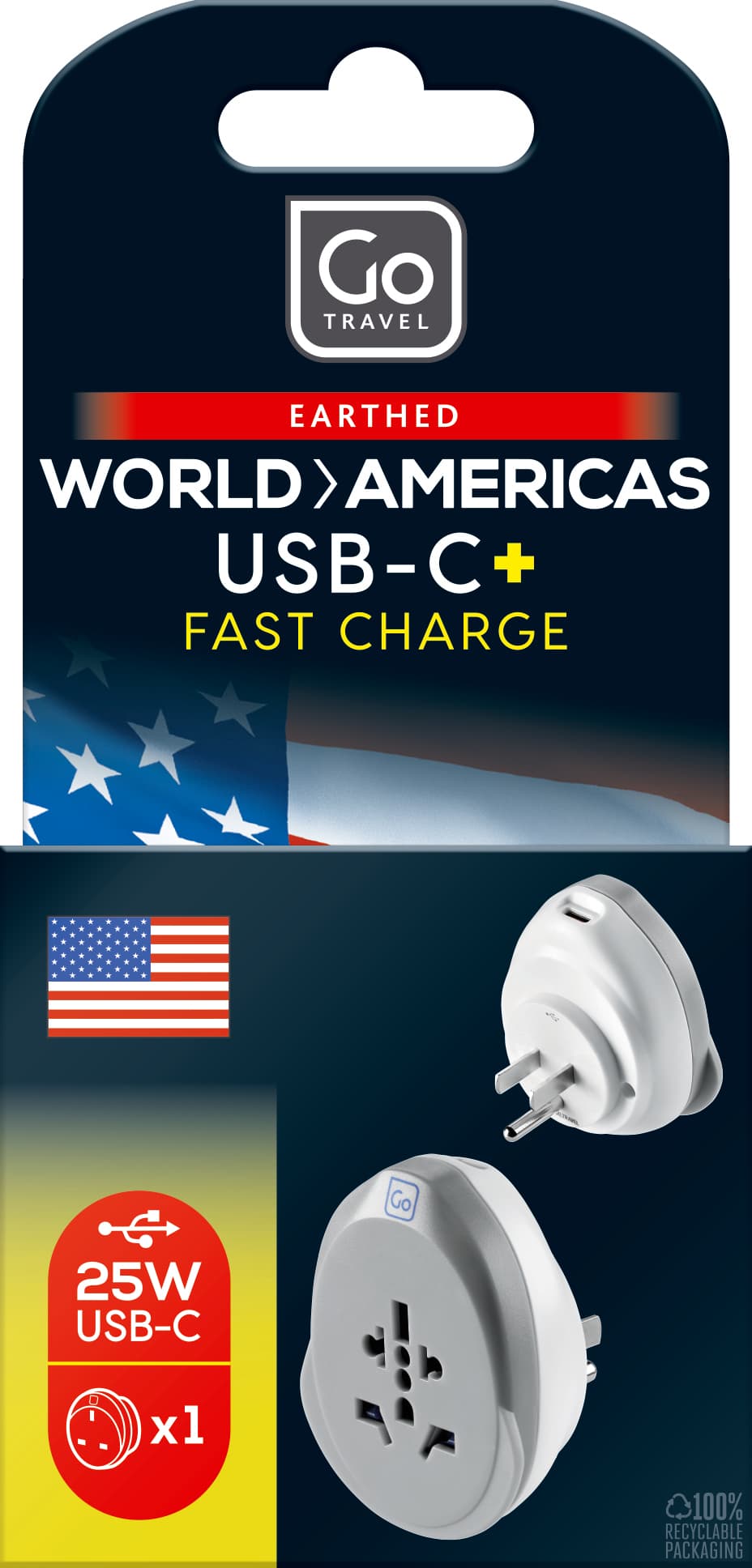 World - USA USB-C Adaptor + (25W) packaging