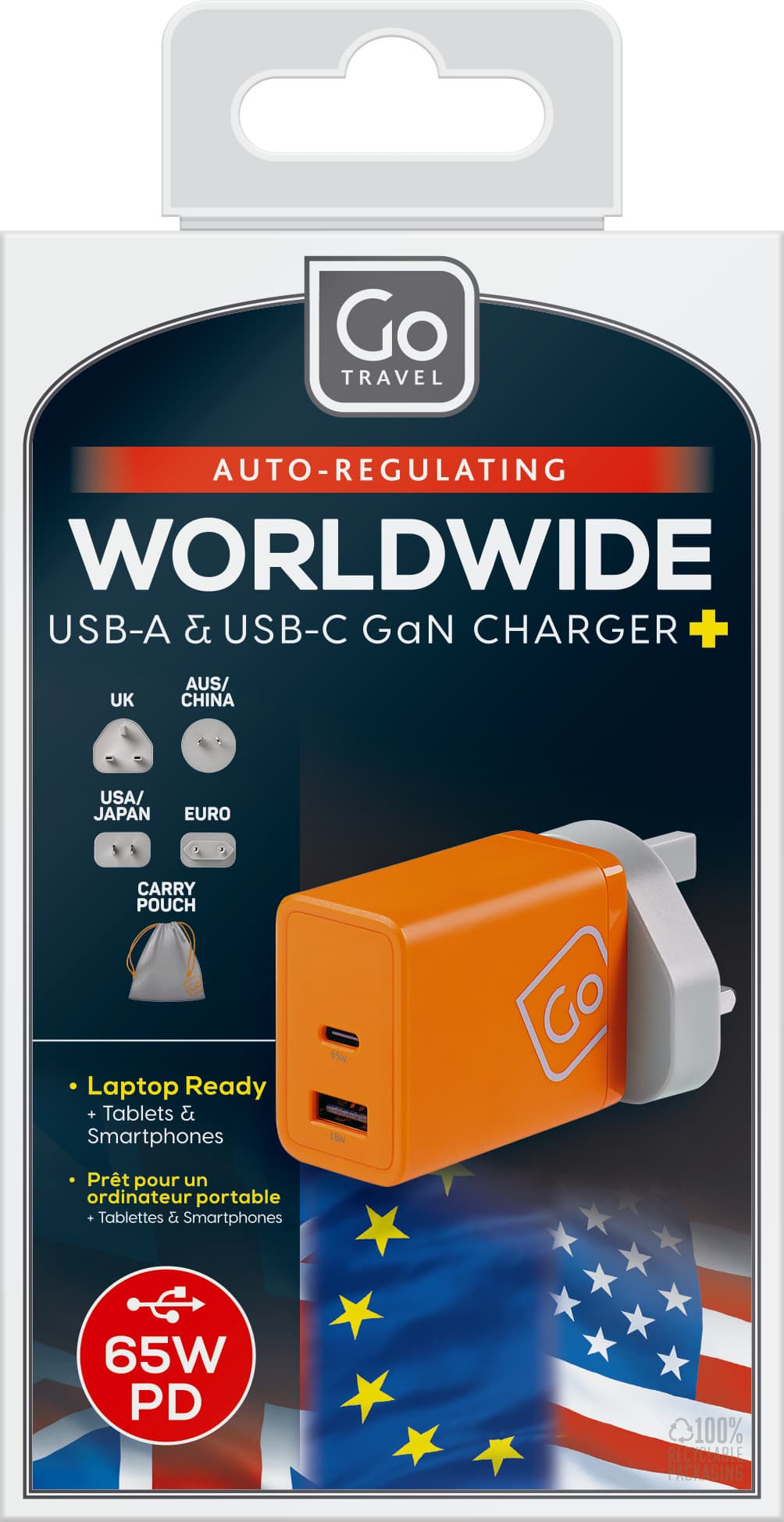 Worldwide USB-A & USB-C GaN Charger + (65W PD)
