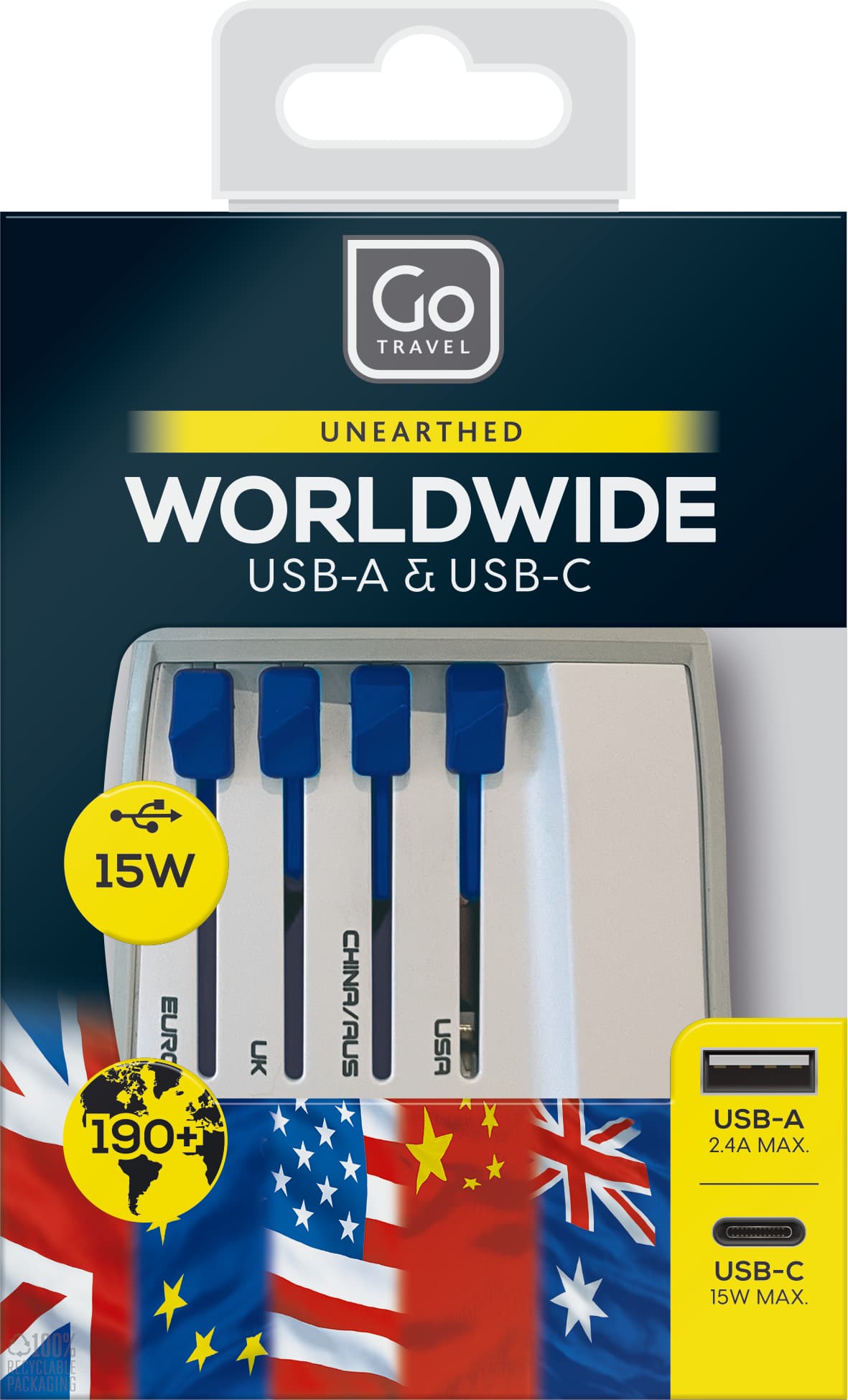 Worldwide Adaptor + USB-A & USB-C (Unearthed)