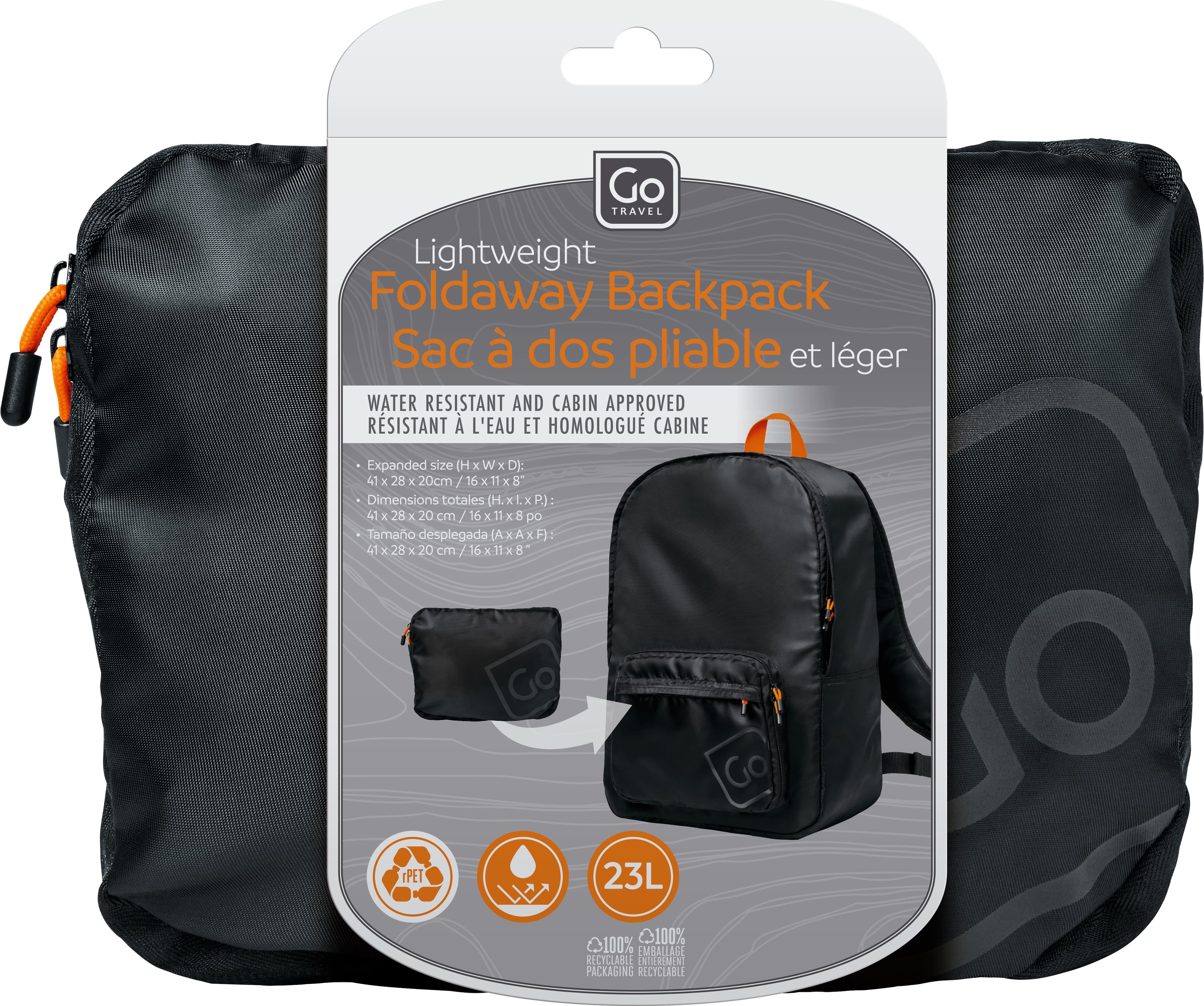 Lightweight Foldaway Backpack (Black) packaging