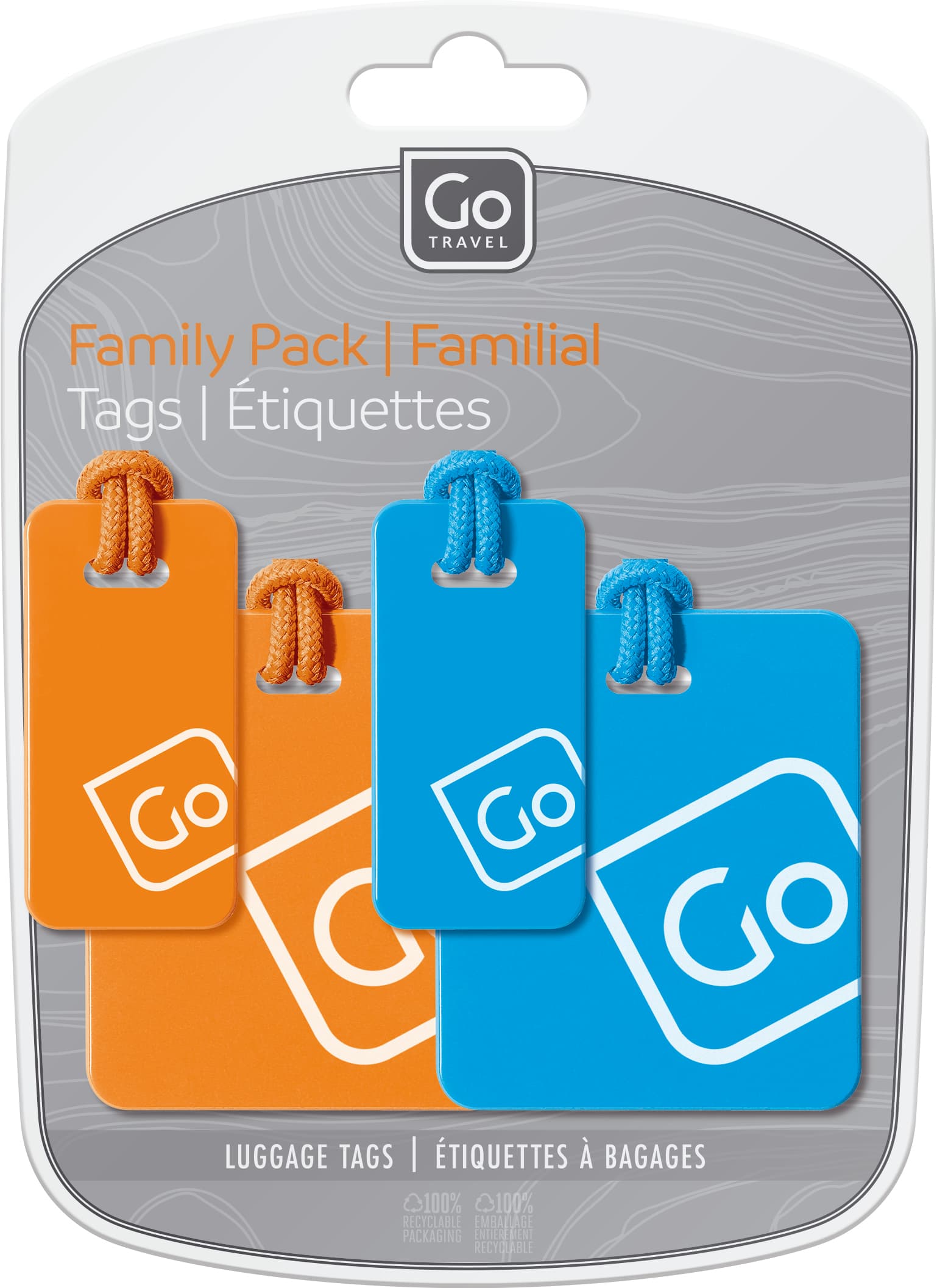 Luggage Tags Family Pack (Blue/Orange) packaging