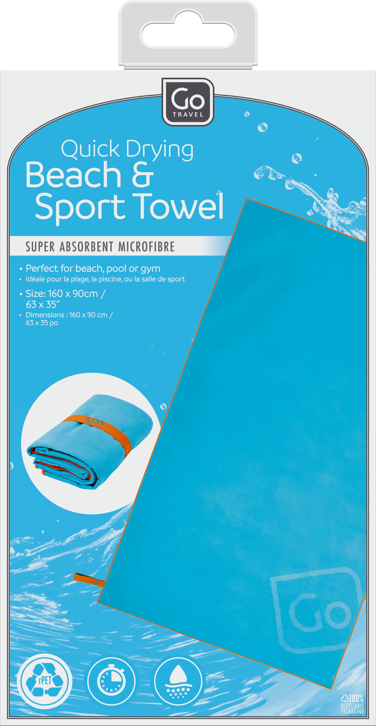 Quick Drying Beach & Sport Towel (Blue) packaging