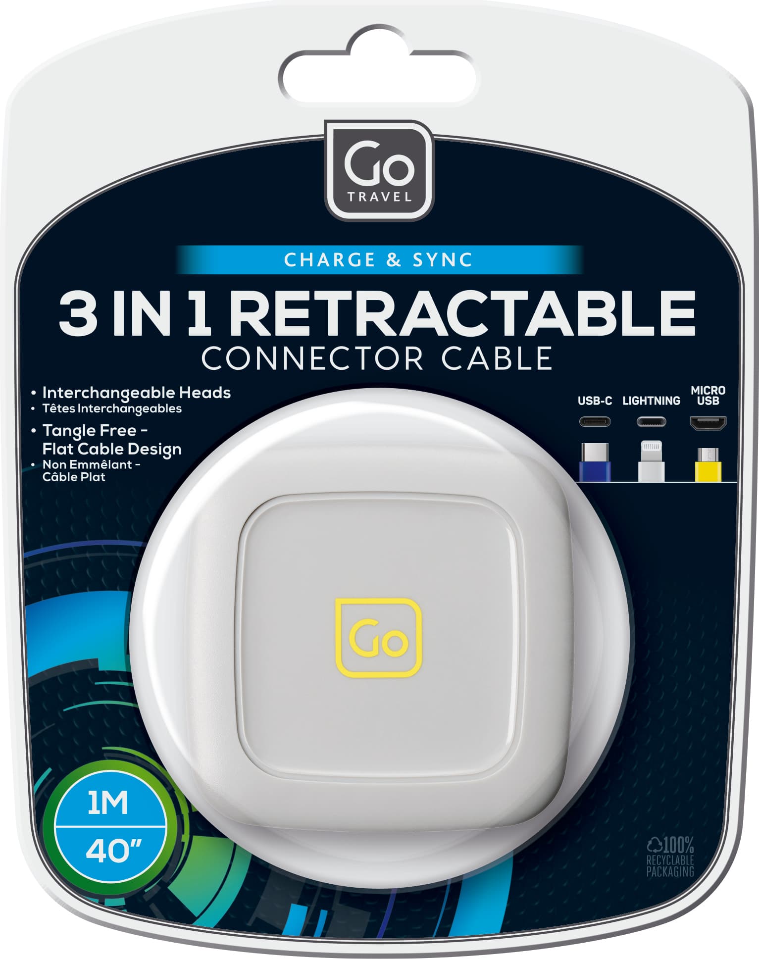 3 in 1 Retractable Connector Cable (1M)