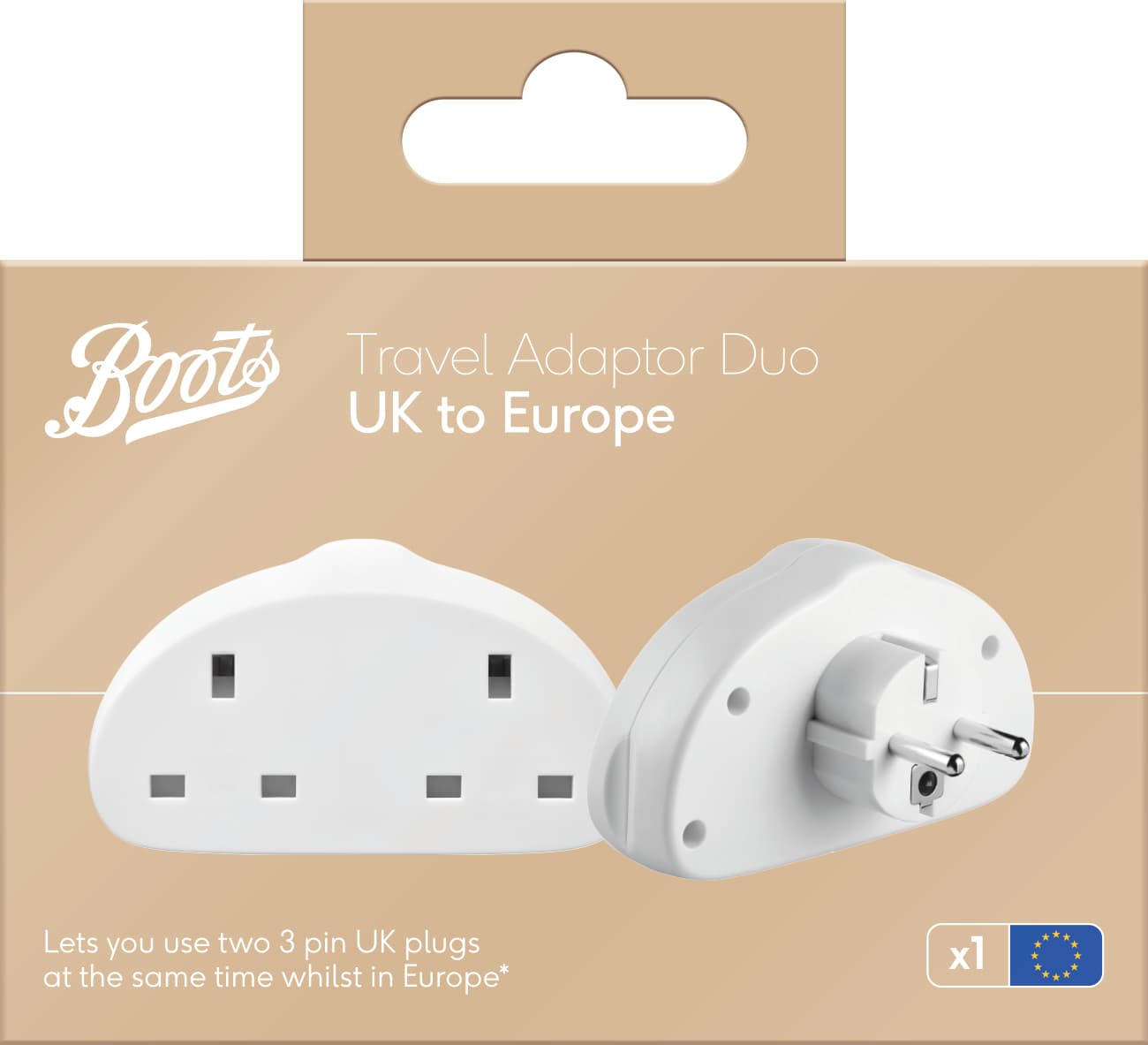 Boots Travel Adaptor Duo UK to Europe packaging