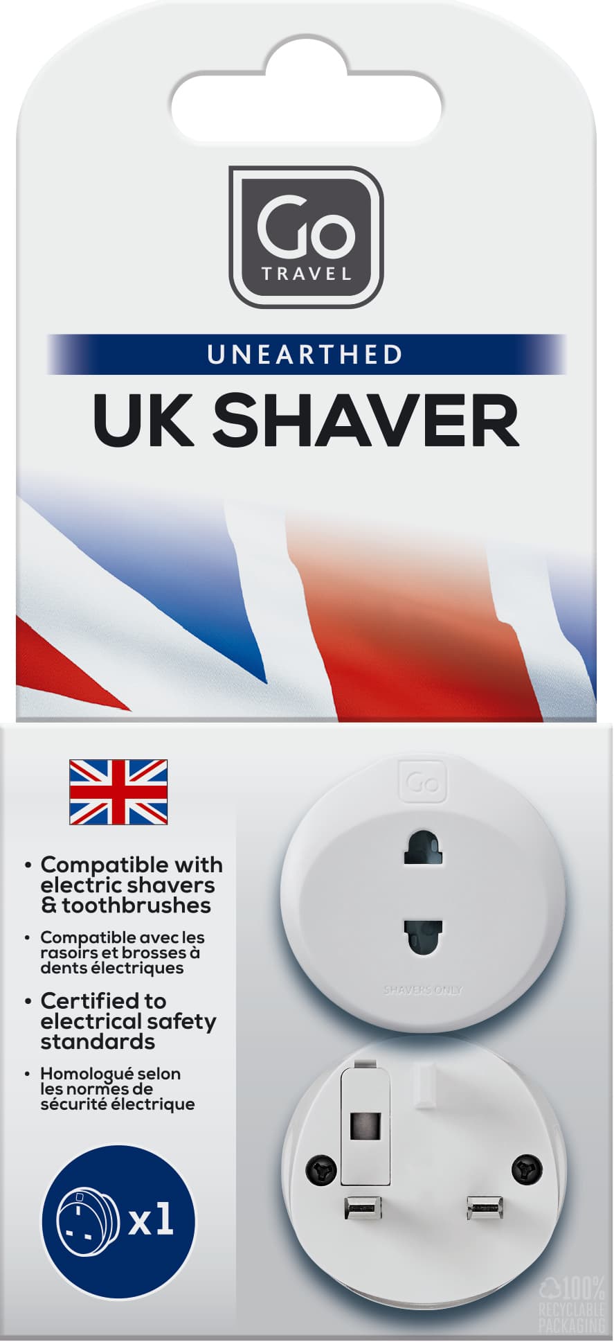 UK Shaver Adaptor packaging