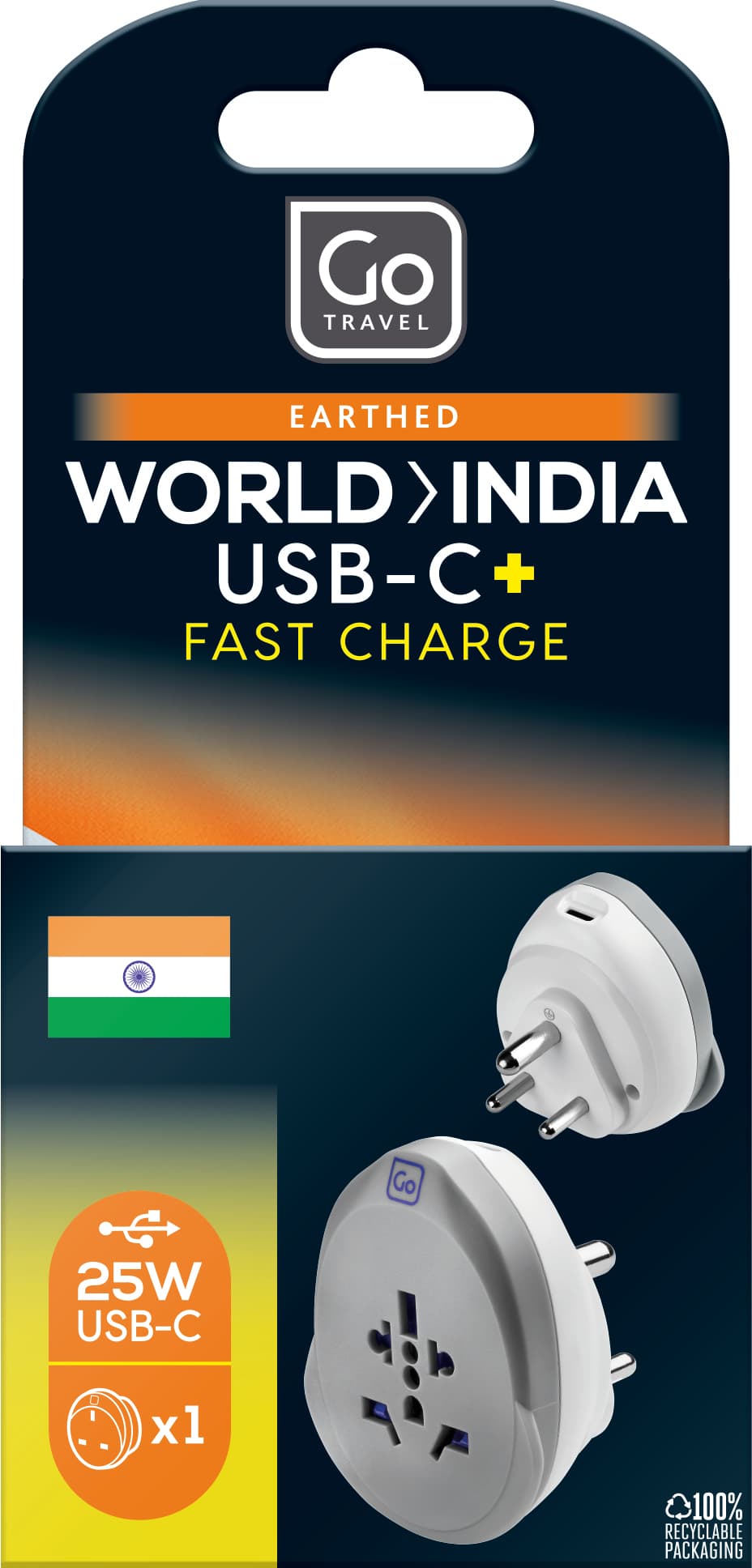 World-India USB-C Adaptor + (25W) packaging