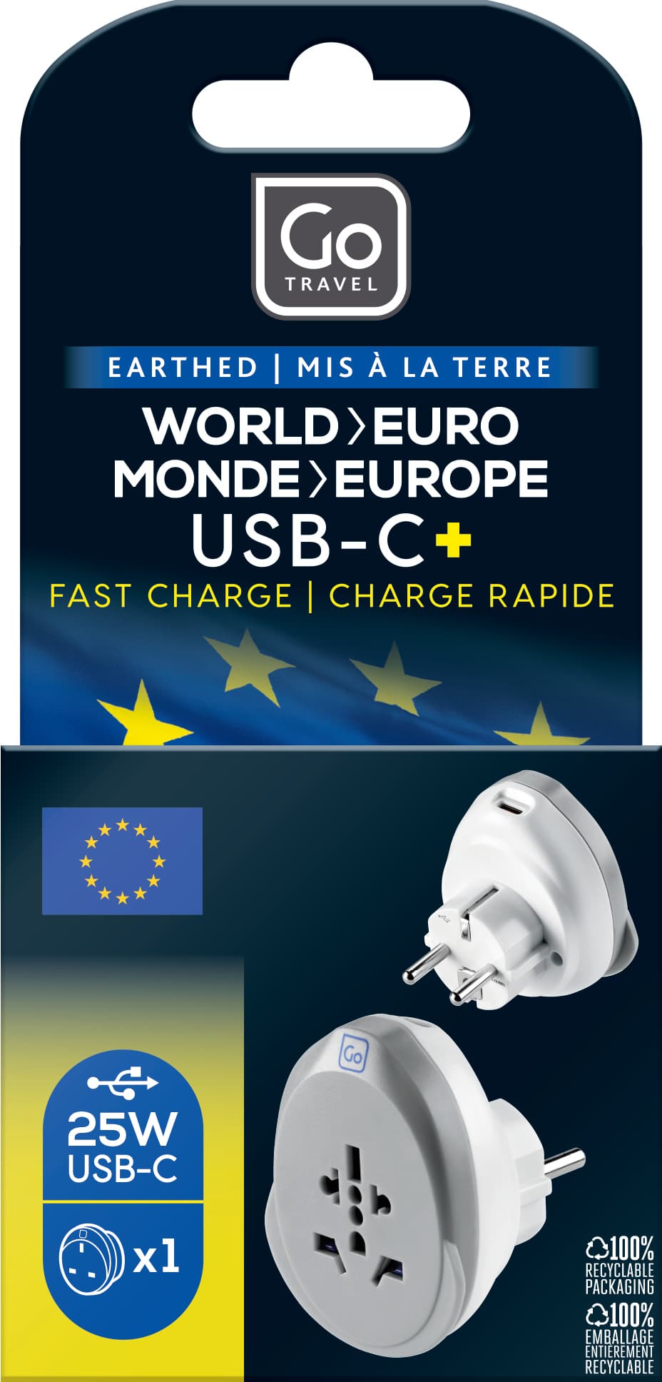 World - EU USB-C Adaptor + (25W) packaging