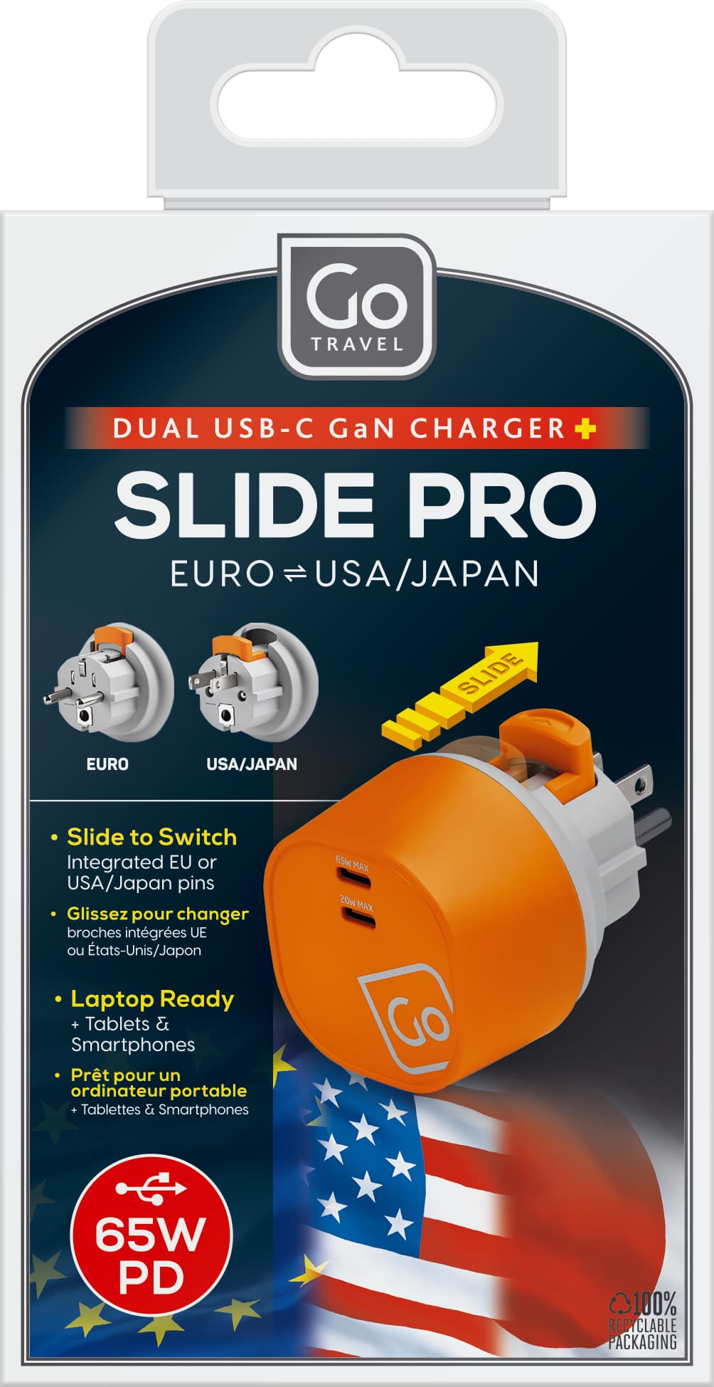 Slide Pro Dual USB-C GaN Charger + 65W packaging
