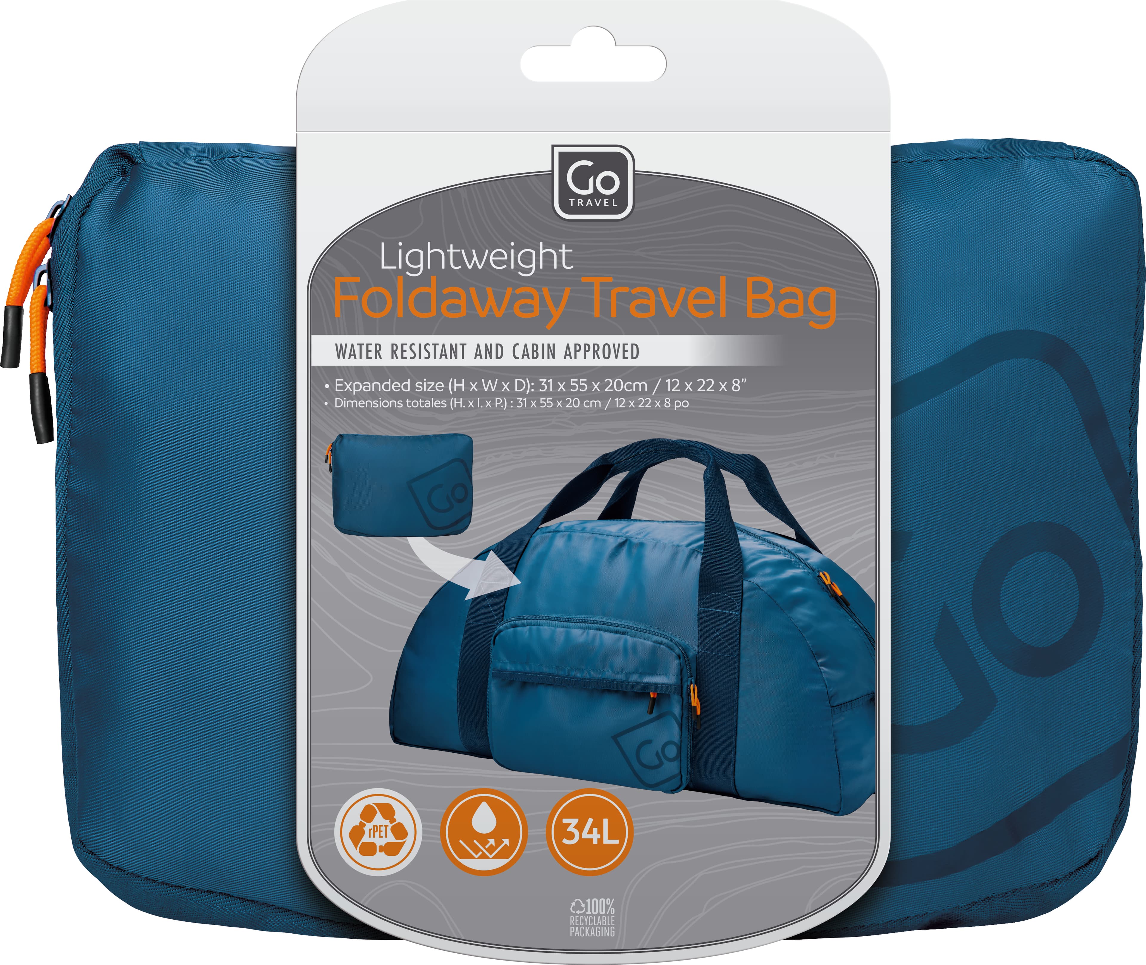 Lightweight Foldaway Travel Bag (Blue) packaging