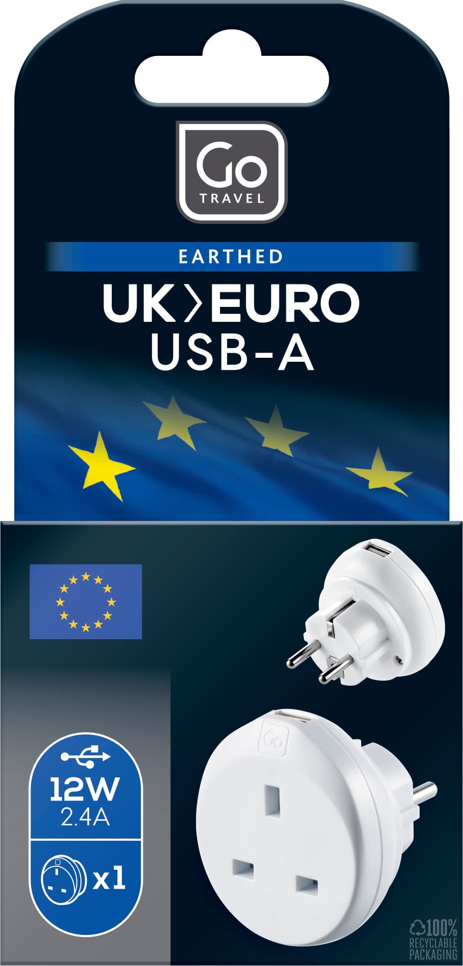UK-EU USB-A Adaptor (2.4A) (Euro Version) packaging