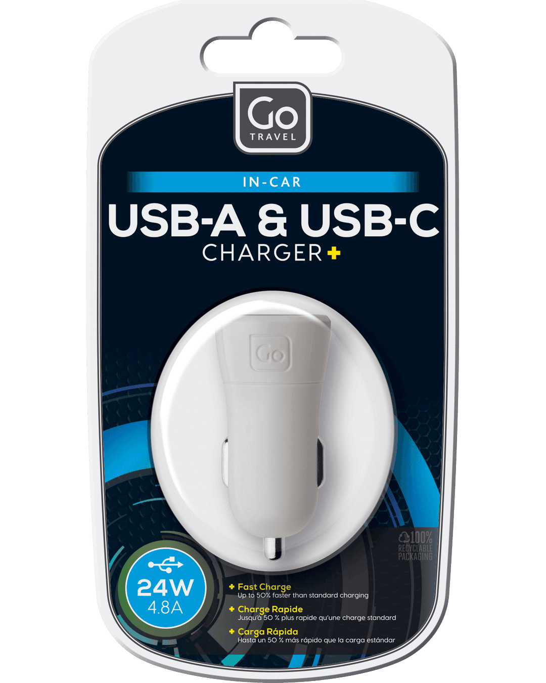 In-Car USB-A & USB-C Charger + (4.8A) - packaging