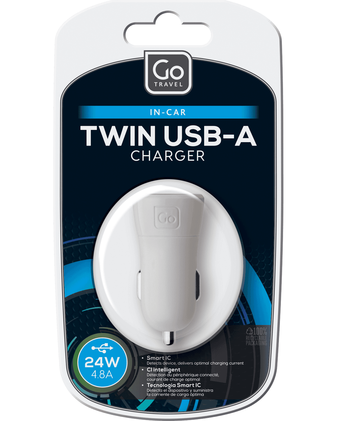In-Car Twin USB-A Charger (4.8A) - packaging