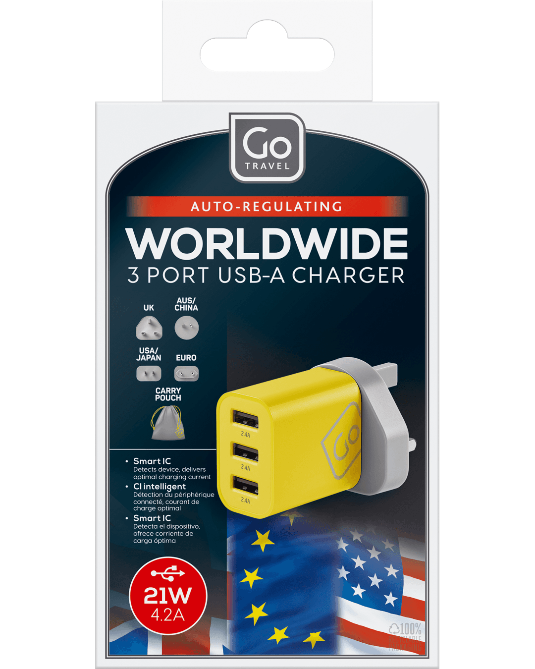 Worldwide 3 Port USB-A Charger