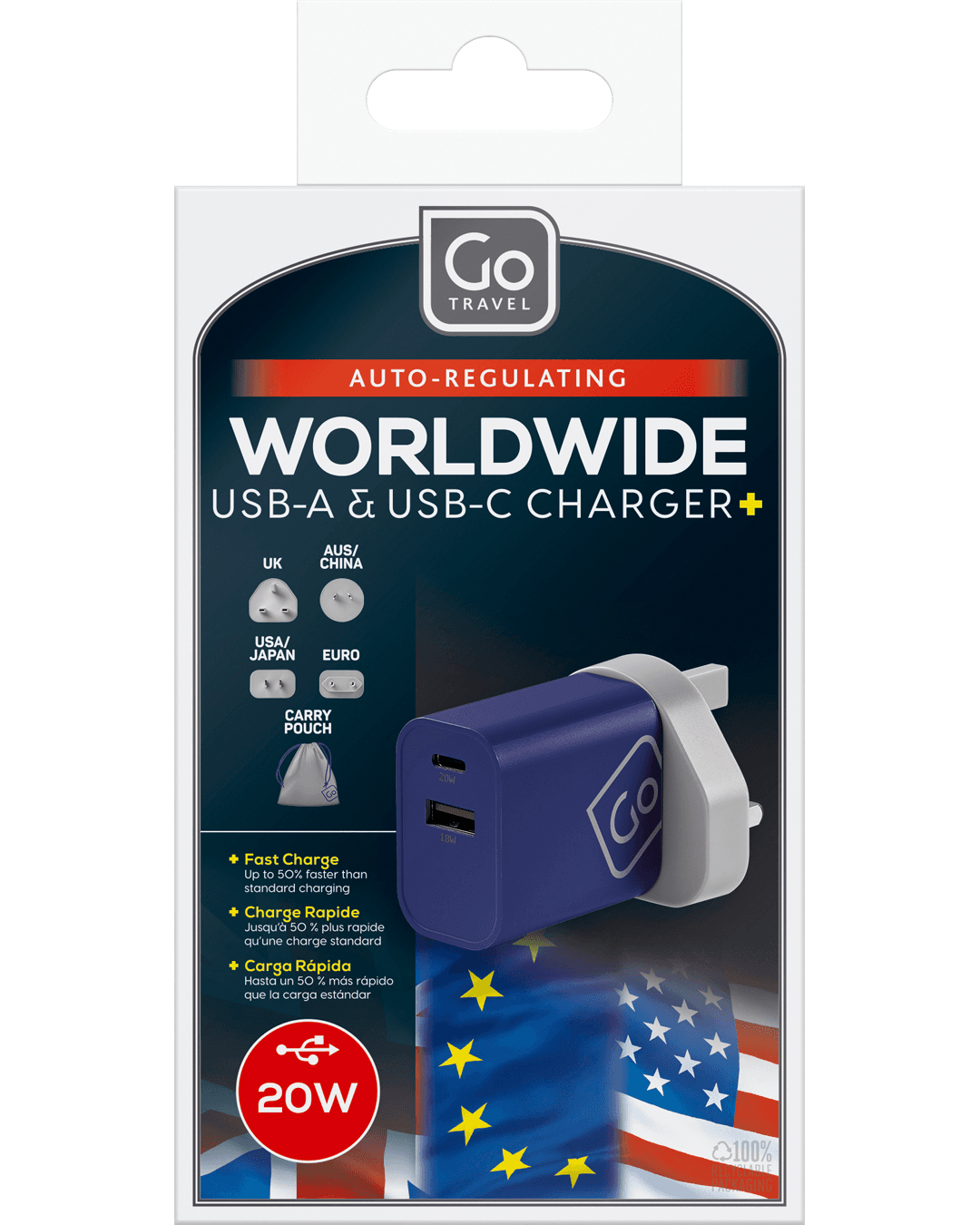 Worldwide USB-A & USB-C Charger + - packaging