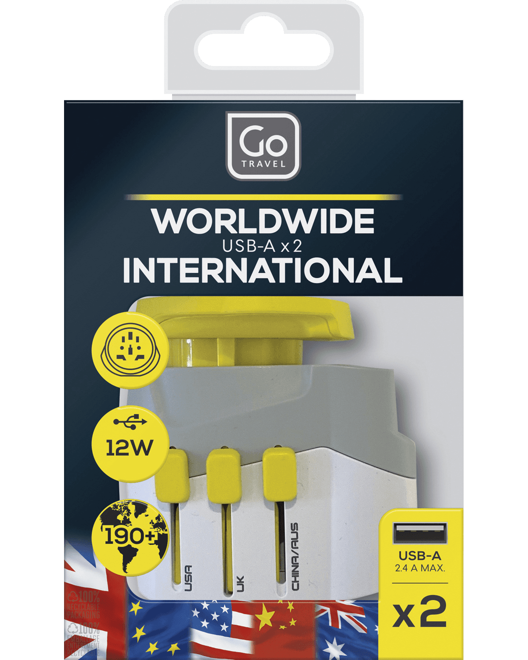 Worldwide Adaptor + Twin USB-A