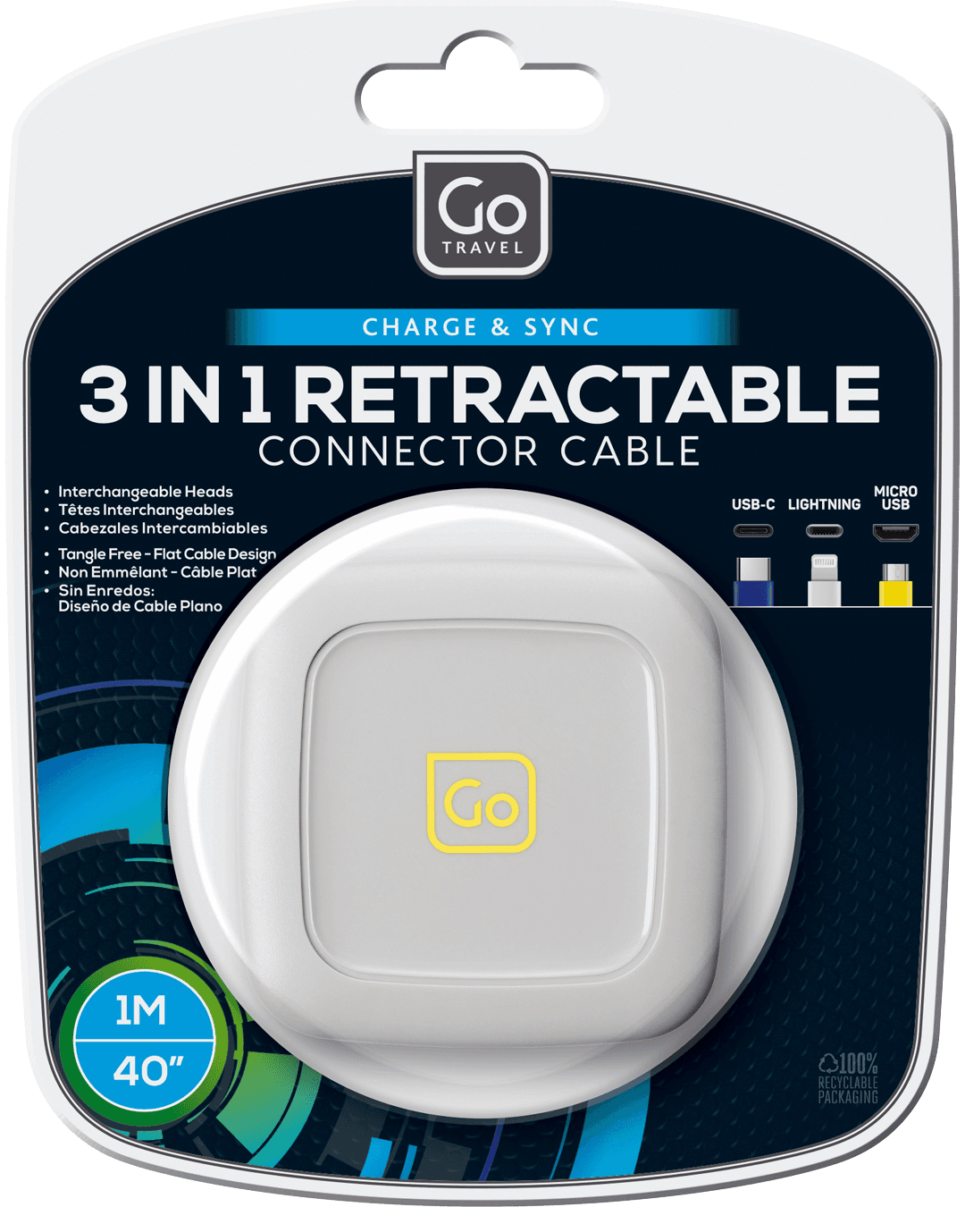 3 in 1 Retractable Connector Cable (1M) - packaging